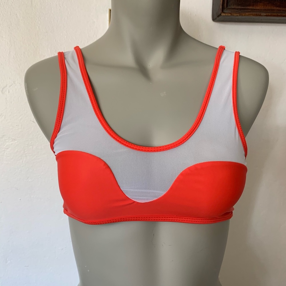 NWOT Aila Blue Makaha Orange Mesh Bikini Top